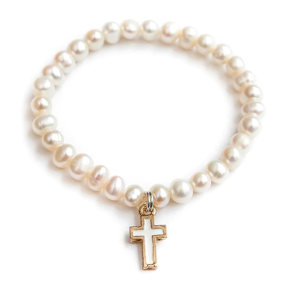 Pearl Bracelet with Cross Charm